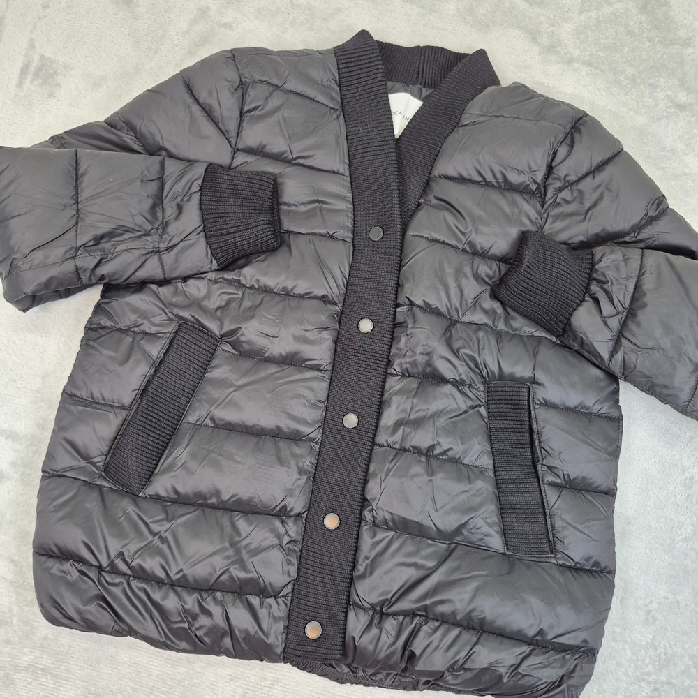 Rebecca Minkoff Black Lightweight Quilted Puffer Jacket Ribbed Trim Snap Front S